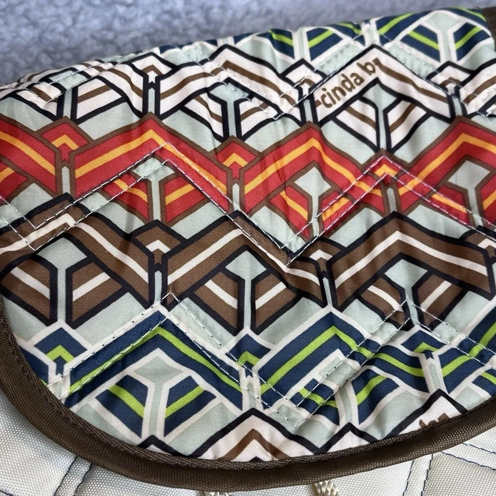 Cinda B Backpack Tote‎ Quilted Bag Beige Chevron Geometric